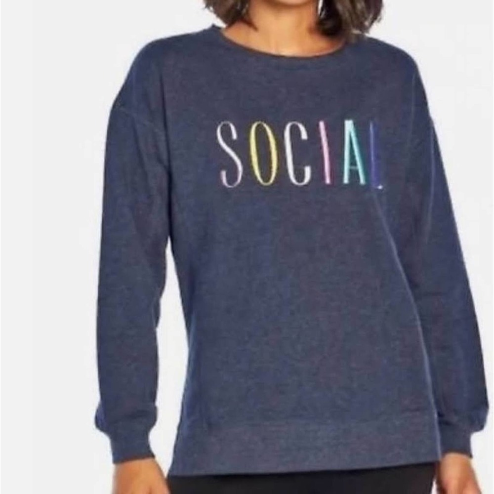Wildfox Statement Sweatshirt Social Navy Blue French Terry Size XS Medium NWT